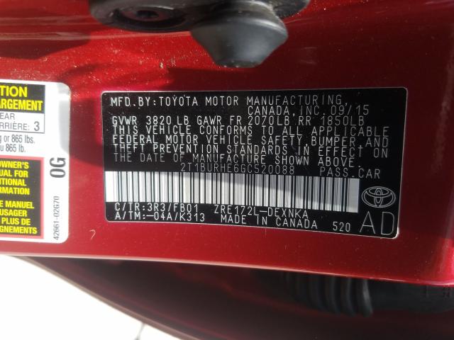 2016 TOYOTA COROLLA L 2T1BURHE6GC520088