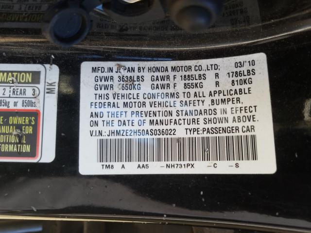 2010 HONDA INSIGHT LX JHMZE2H50AS036022