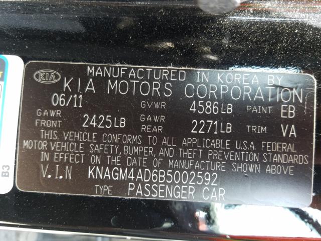 VIN WP0AA2A79GL002380 2011 KIA OPTIMA HYB no.10