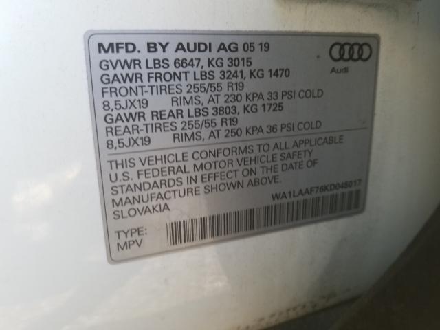 VIN WA1LAAF76KD045017 2019 Audi Q7, Premium Plus no.10