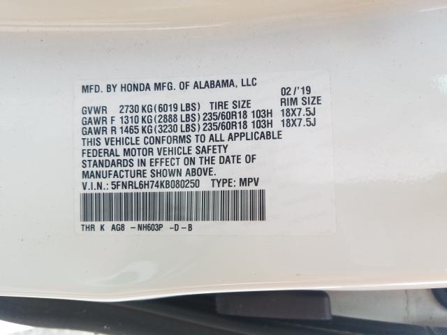 2019 HONDA ODYSSEY EX 5FNRL6H74KB080250