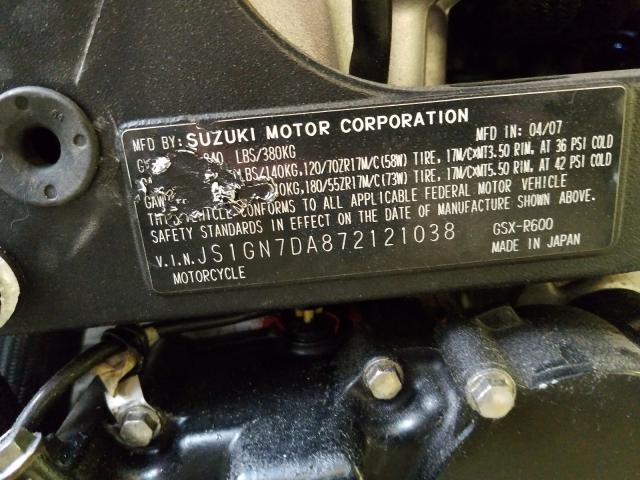 2007 SUZUKI GSX-R600 JS1GN7DA872121038