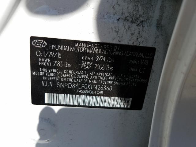 VIN KMHLM4DG4RU809793 2019 HYUNDAI ELANTRA SE no.10