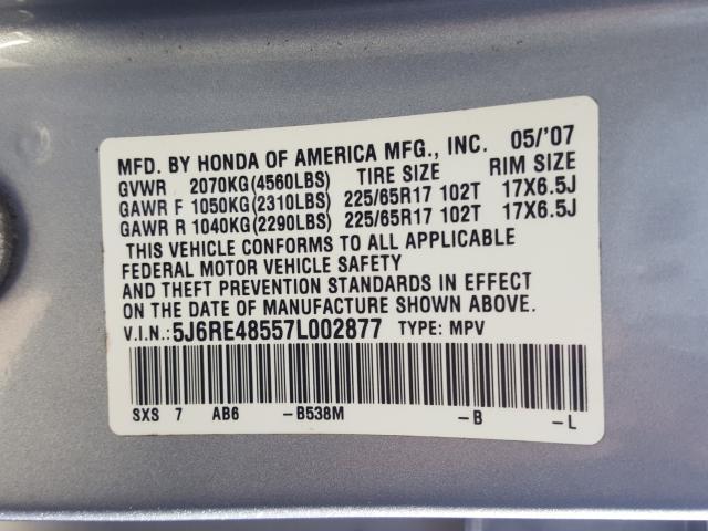 VIN W1N9M0KB2PN067974 2007 HONDA CR-V EX no.10