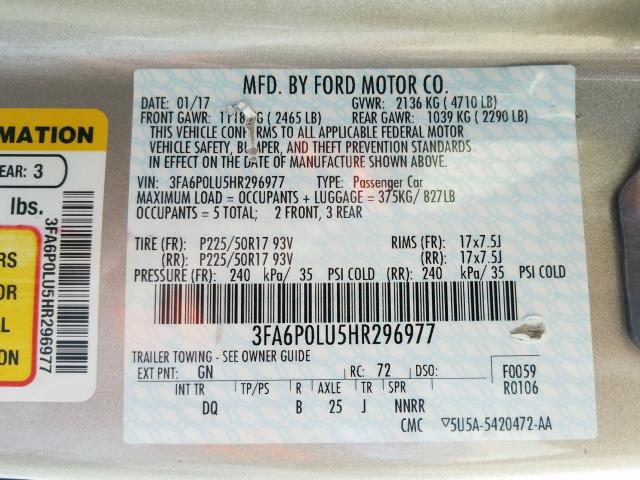 VIN KNDEPCAA2M7203978 2017 FORD FUSION SE no.10