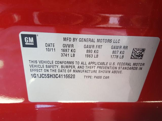 2012 CHEVROLET SONIC LT 1G1JC5SH3C4116620