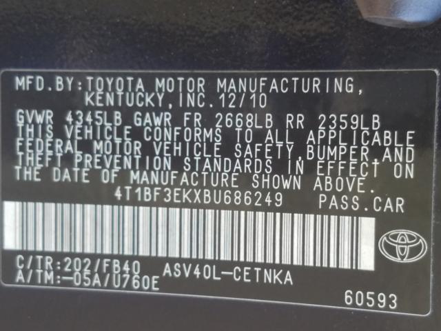 VIN 1FTEW1EF5HFB09277 2011 TOYOTA CAMRY BASE no.10