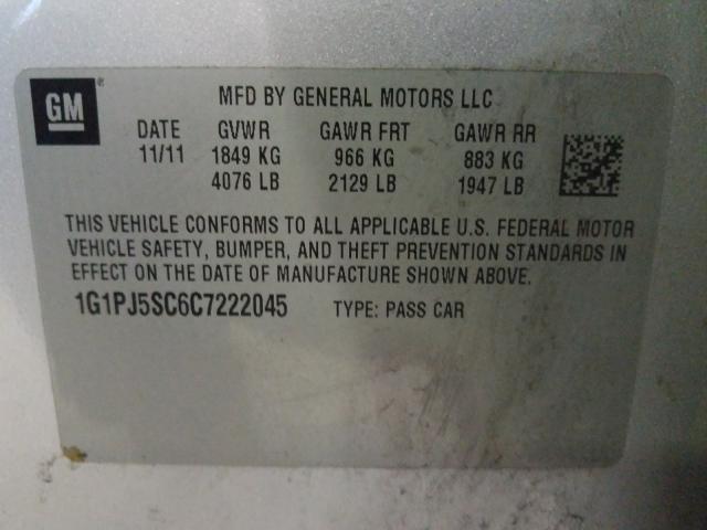 2012 CHEVROLET CRUZE ECO 1G1PJ5SC6C7222045