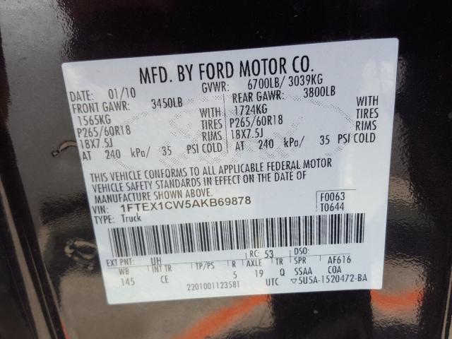 2010 FORD F150 SUPER 1FTEX1CW5AKB69878