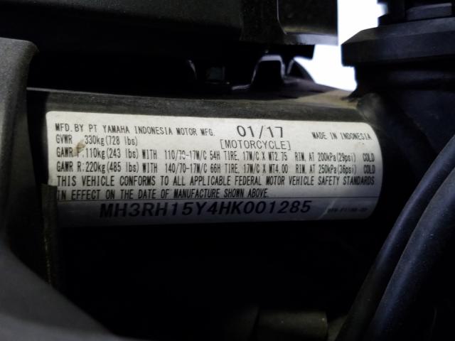 2017 YAMAHA YZFR3 A MH3RH15Y4HK001285
