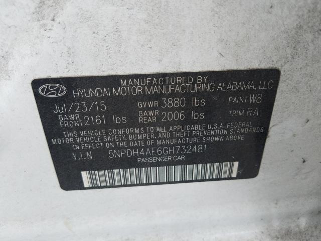 VIN 4S4BTANC7S3100893 2016 HYUNDAI ELANTRA SE no.10