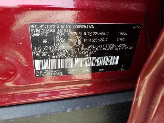 VIN WBAVL1C55DVR89347 2019 TOYOTA RAV4 XLE no.10