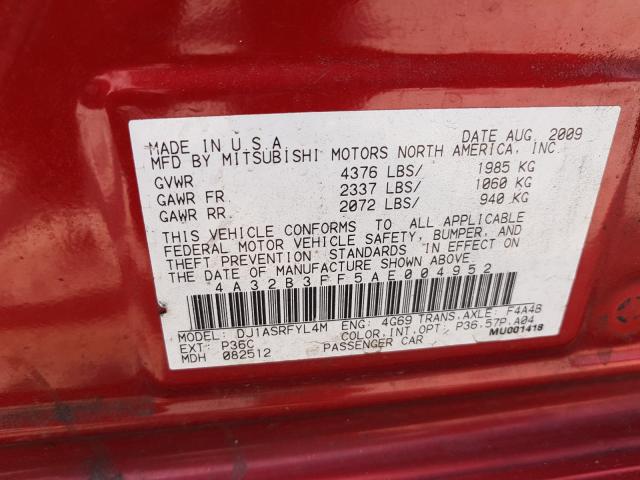 2010 MITSUBISHI GALANT ES 4A32B3FF5AE004952