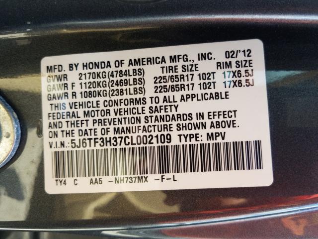 2012 HONDA CROSSTOUR 5J6TF3H37CL002109