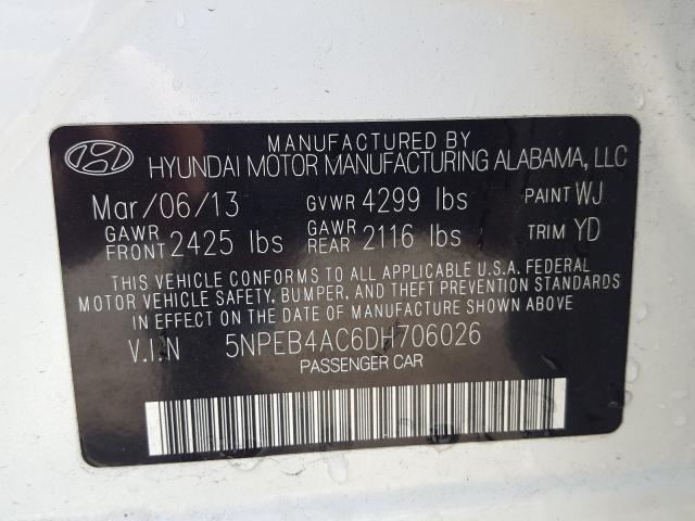 VIN 4JGFB5KB8PA865105 2013 HYUNDAI SONATA GLS no.10