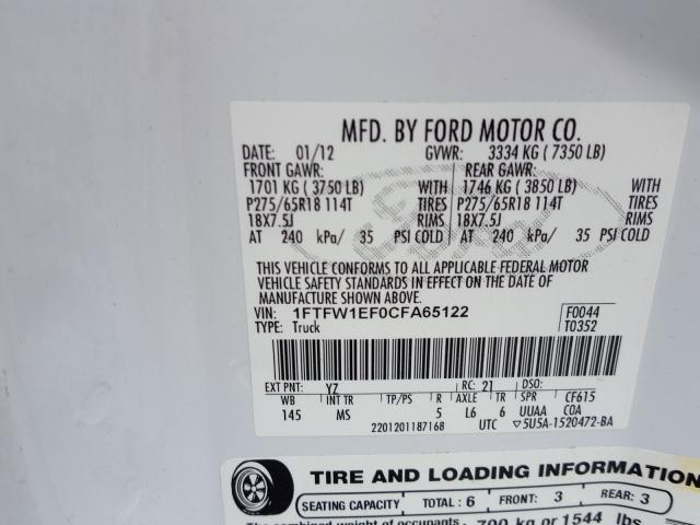 VIN 5XYKUDA77FG640063 2012 FORD F150 SUPER no.10