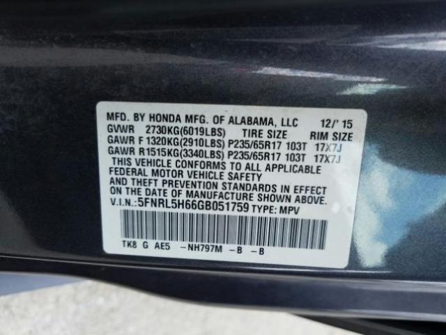 VIN WVWBP7AN3DE515106 2016 HONDA ODYSSEY EX no.10