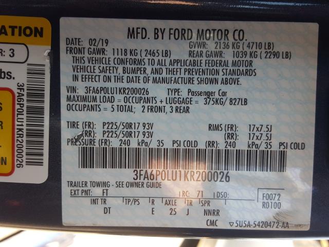 VIN WP1AB2A53HLB14460 2019 FORD FUSION SE no.10