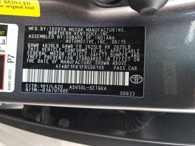 VIN 3GKALMEV6KL114456 2015 TOYOTA CAMRY LE no.10