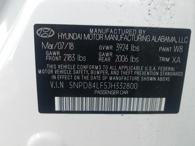 VIN WAUTNAF56JA071879 2018 HYUNDAI ELANTRA SE no.10