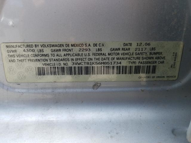 VIN JF2SKAGC2LH426286 2006 VOLKSWAGEN JETTA TDI no.10