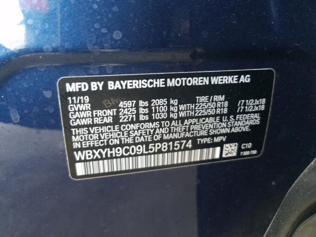 VIN WBXYH9C09L5P81574 2020 BMW X2, Sdrive28I no.10