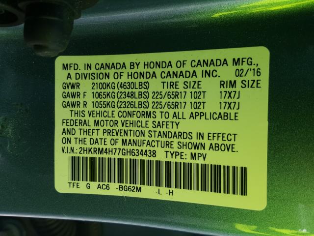 2016 HONDA CR-V EXL 2HKRM4H77GH634438