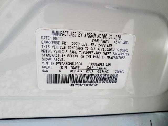 2012 INFINITI G25 BASE JN1DV6AP3CM810398