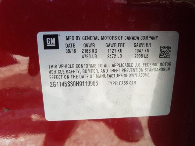 VIN 5FNYF6H90KB044253 2017 CHEVROLET IMPALA PRE no.10