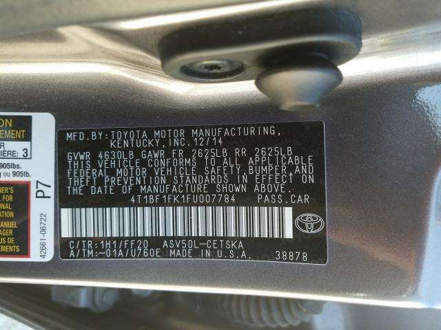 VIN 1N4AZ1CP8KC303849 2015 TOYOTA CAMRY LE no.10