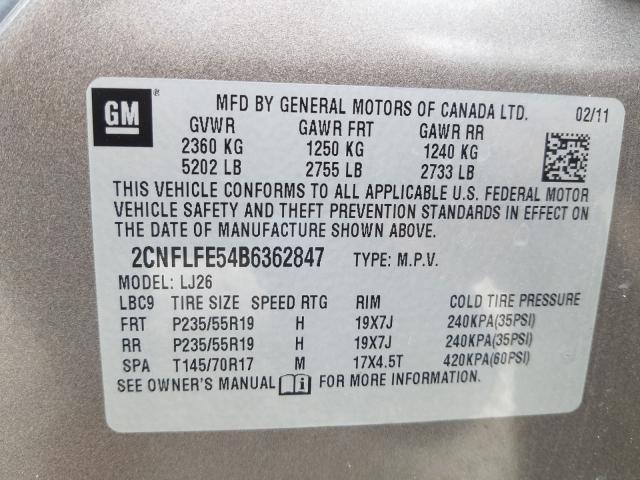 VIN 3VV4B7AX0NM038253 2011 CHEVROLET EQUINOX LT no.10