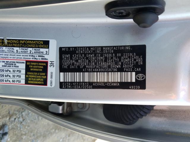 VIN 3KPF24AD6KE116505 2009 TOYOTA CAMRY BASE no.10