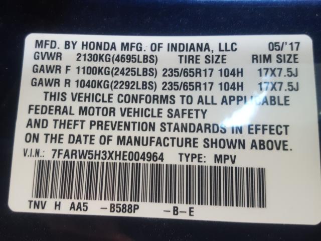 VIN 5N1AT2MV8HC878102 2017 HONDA CR-V LX no.10