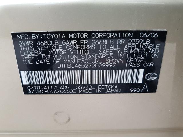 VIN 5XYKT3A68EG539018 2007 LEXUS ES 350 no.10