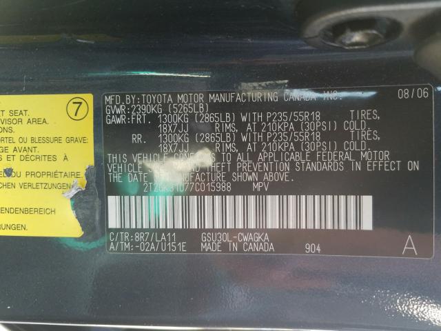 VIN 1C4PJMCB1GW259894 2007 LEXUS RX 350 no.10