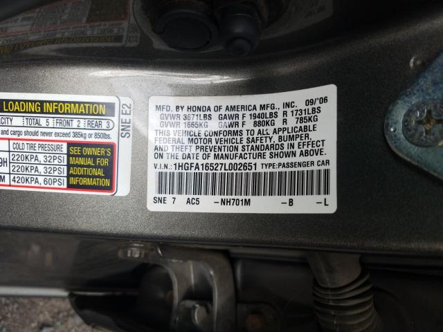 VIN 5XYPGDA54GG001989 2007 HONDA CIVIC LX no.10