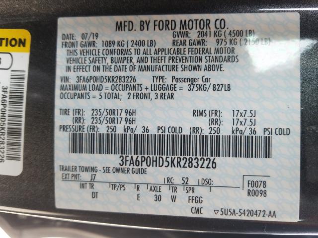 VIN 5UXFG2C5XE0H09939 2019 FORD FUSION SE no.10