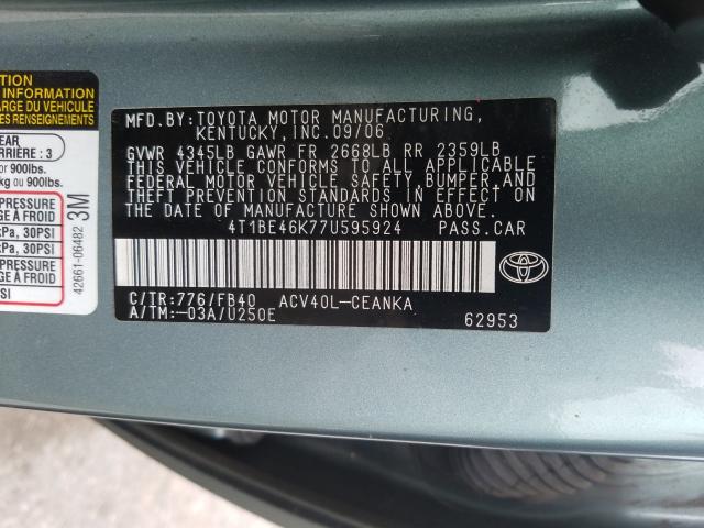 VIN JM1GJ1V51G1481404 2007 TOYOTA CAMRY CE no.10