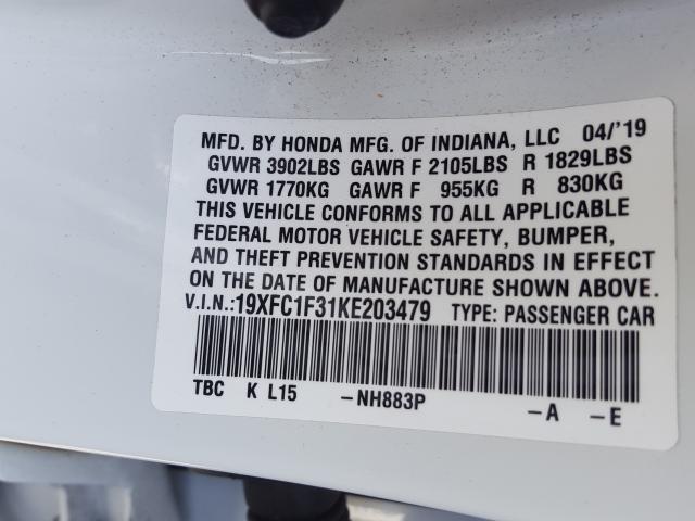 VIN 1C4RJFAG4KC608074 2019 HONDA CIVIC EX no.10