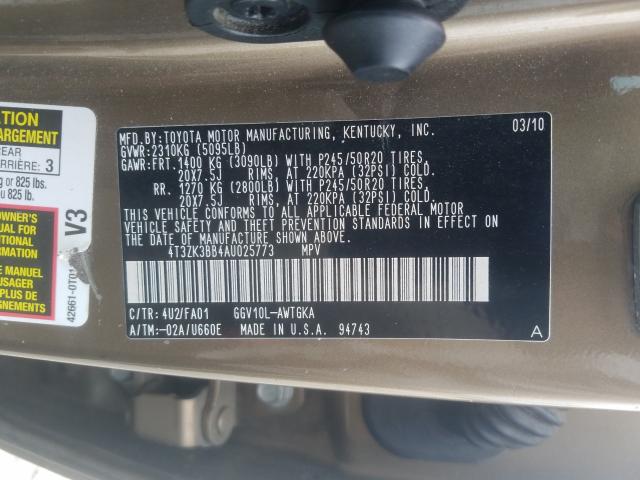 2010 TOYOTA VENZA 4T3ZK3BB4AU025773