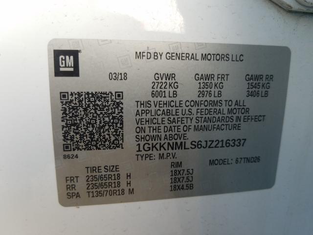 2018 GMC ACADIA SLT 1GKKNMLS6JZ216337
