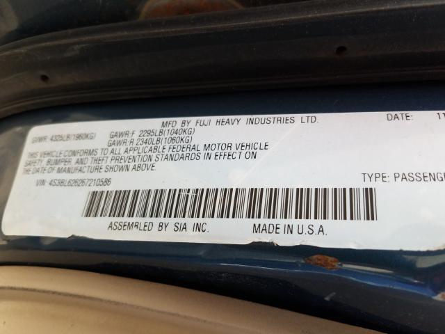 VIN 1FADP3F22EL127240 2006 SUBARU LEGACY 2.5 no.10