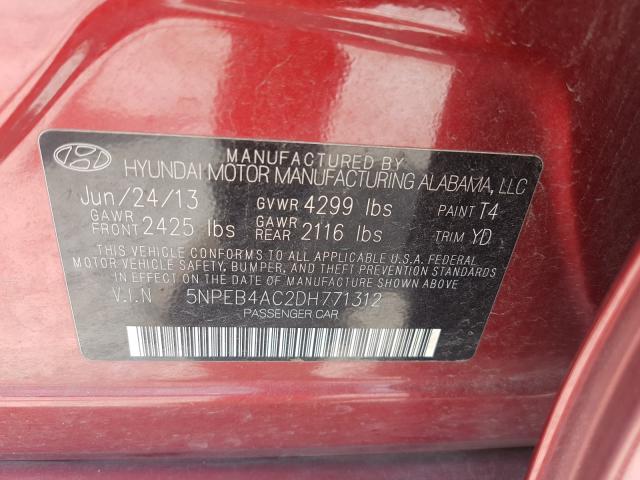 VIN 5NPEB4ACXDH694981 2013 Hyundai Sonata, Gls no.10