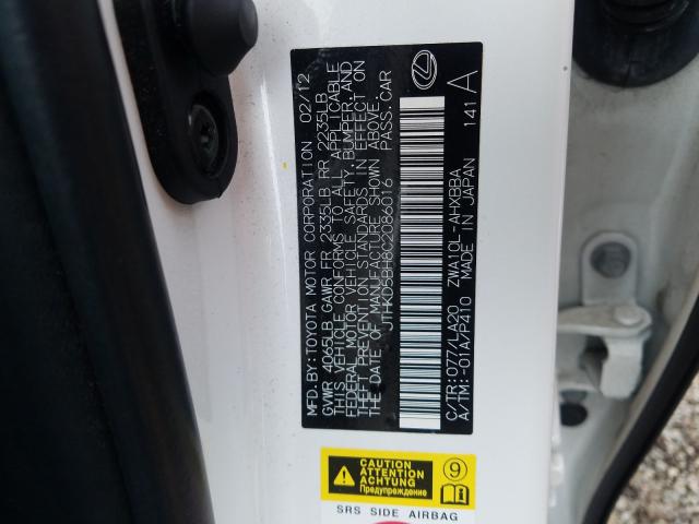 2012 LEXUS CT 200 JTHKD5BH8C2086016