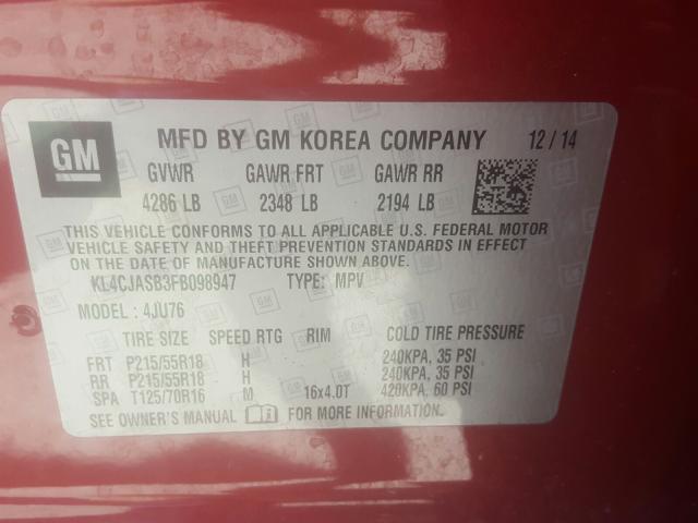 2015 BUICK ENCORE KL4CJASB3FB098947
