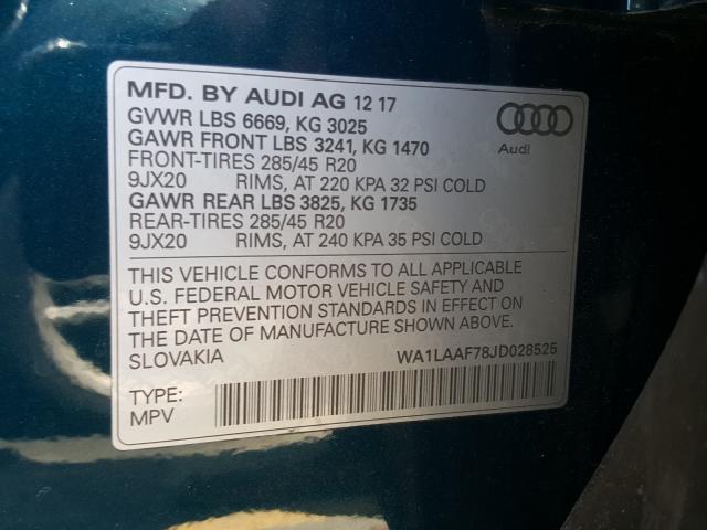 VIN WA1LAAF78JD028525 2018 Audi Q7, Premium Plus no.10