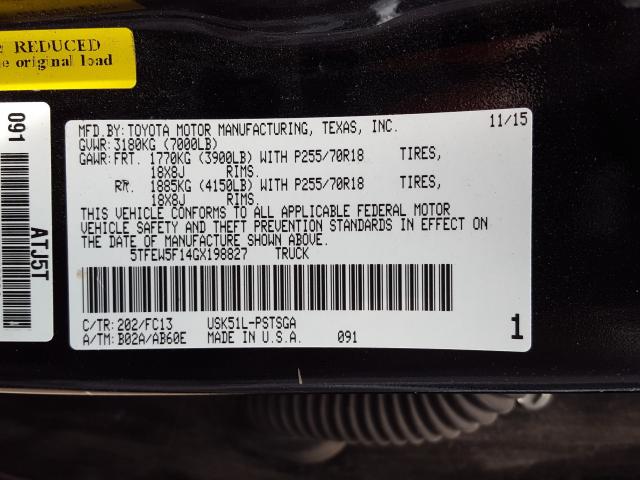 VIN 5NPE24AF2GH323571 2016 TOYOTA TUNDRA CRE no.10