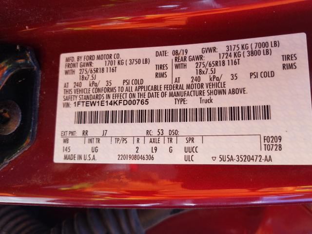 2019 FORD F150 SUPER 1FTEW1E14KFD00765