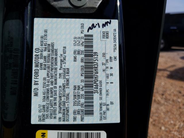 2017 FORD FUSION SE 3FA6P0H76HR375139