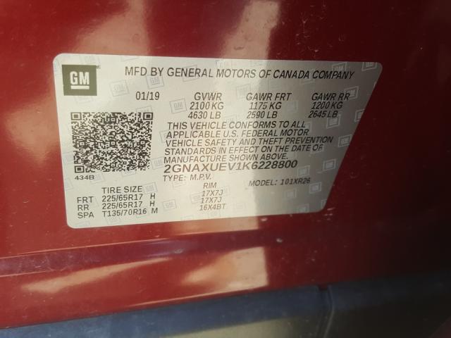 2019 CHEVROLET EQUINOX LT 2GNAXUEV1K6228800